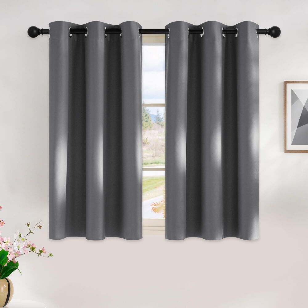 Set of 2 Curtain Panels, 42"W x 45"L Short Curtains (Grey)